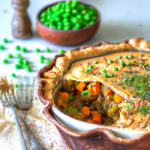 Lentil and Vegetable Pot Pie (Vegan) 2 tbsp olive oil 2 cups chopped onion 2 cups diced carrots 2 cups diced celery 2 cups cooked green lentils 2 cups vegetable broth 1 tsp dried thyme Salt and pepper, to taste 1 sheet vegan puff pastry, thawed Preheat oven to 375°F. In a large skillet over medium heat, combine onion, carrots, celery, lentils, vegetable broth, and thyme. Cook until the vegetables are tender, about 10-15 minutes. Season with salt and pepper. Transfer the lentil mixture to a large baking dish. Roll out the puff pastry sheet and place it on top of the lentil mixture, pressing the edges to seal. Cut a few slits in the top for steam to escape. Bake for 25-30 minutes, until the pastry is golden and the filling is bubbly.